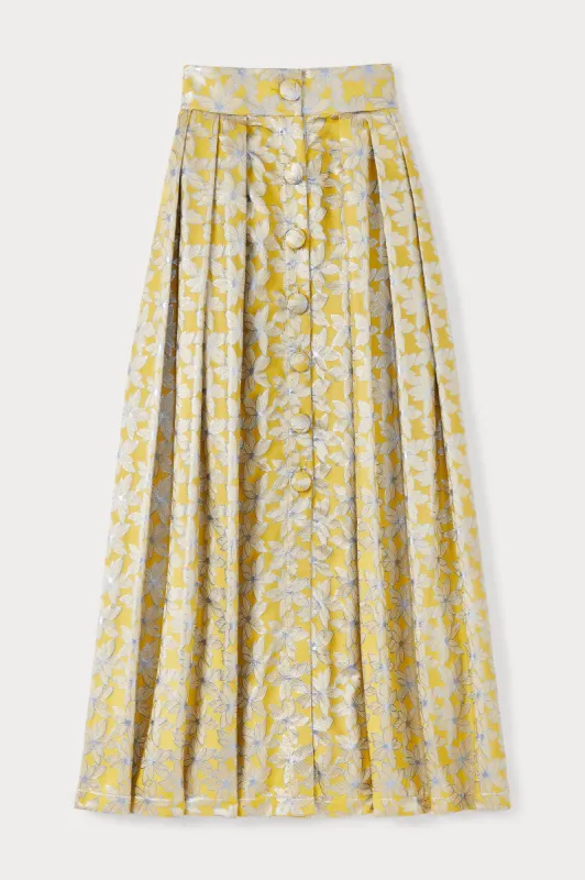 Lilium textured striped maxi skirt with button detail sold by DESTREE