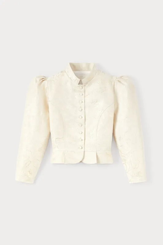 ECRU & GOLD Print Puff Sleeve Jacket sold by DESTREE