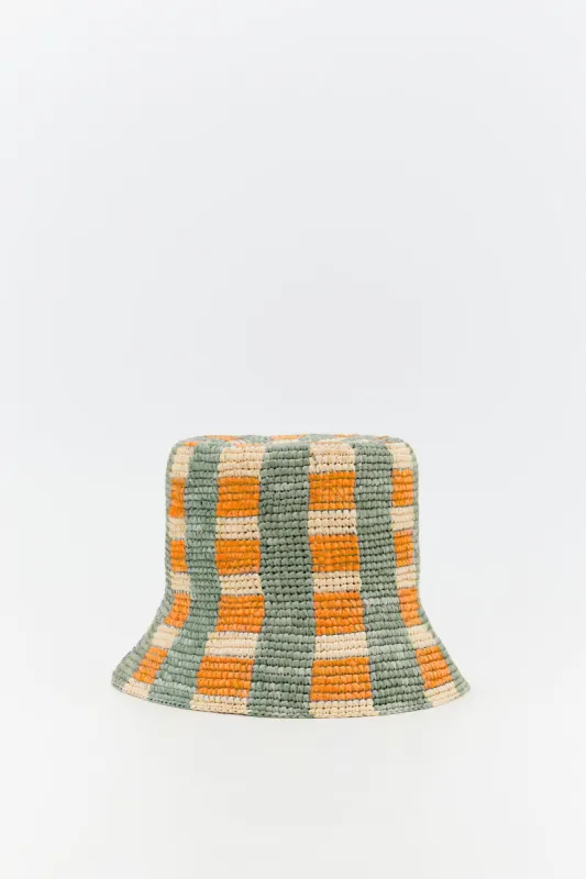 Raphia bucket hat light blue mustard sold by DESTREE