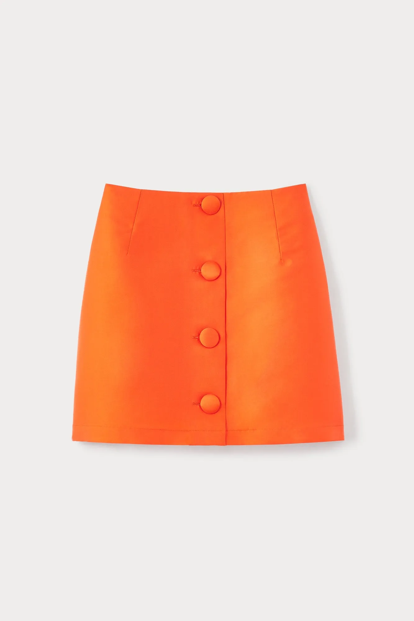Orange satin mini skirt with buttons sold by DESTREE