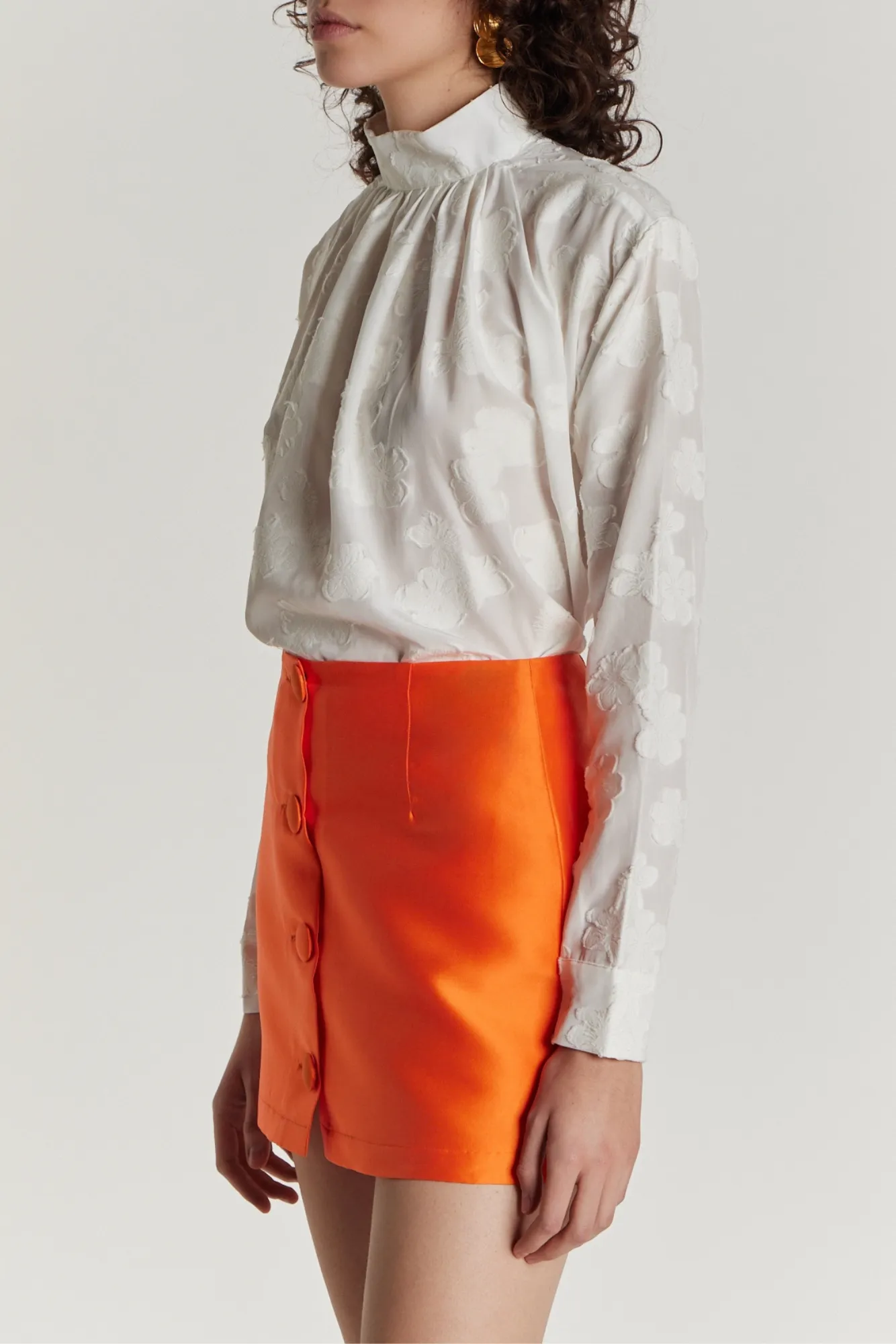 Orange satin mini skirt with buttons sold by DESTREE product image thumbnail 3