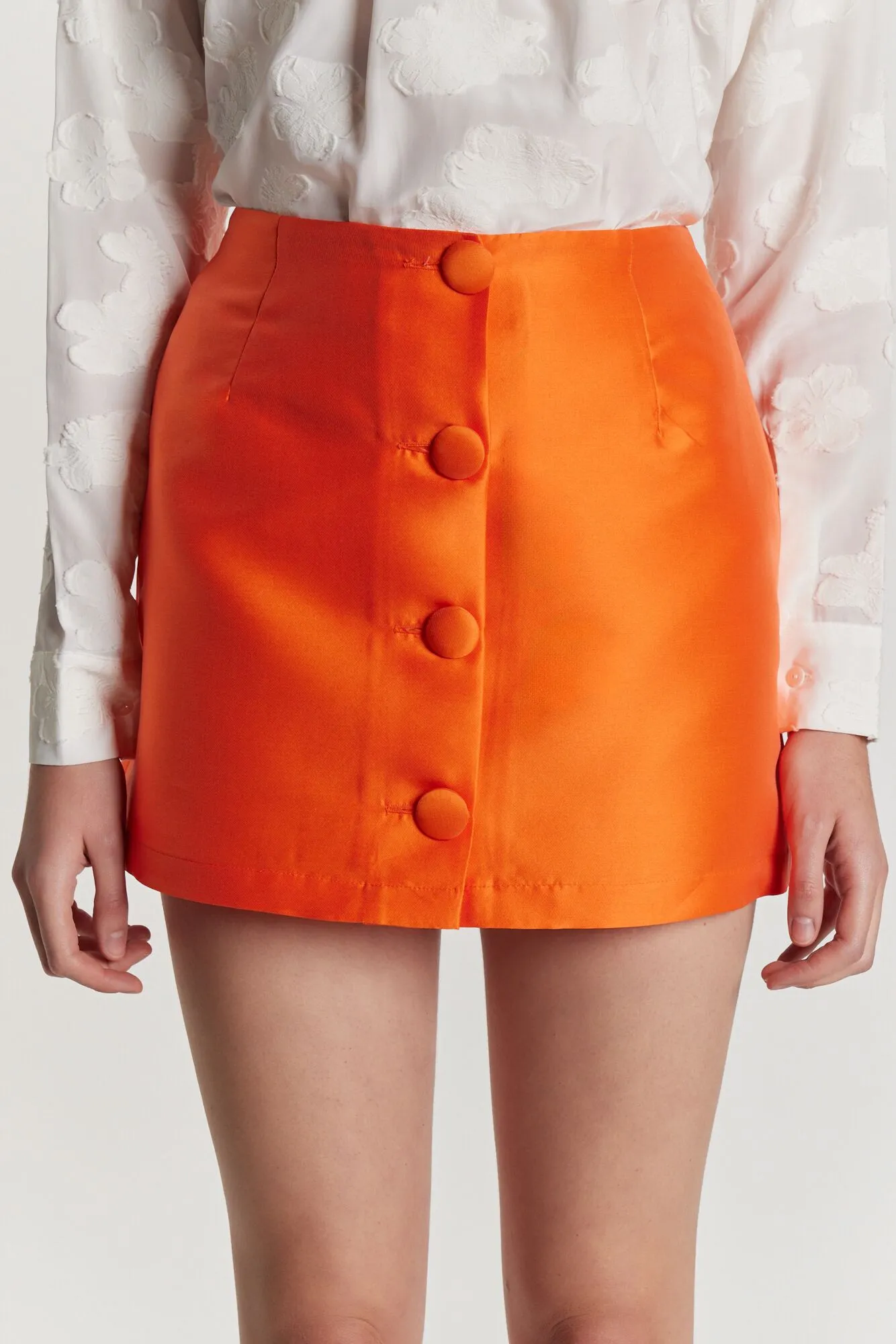 Orange satin mini skirt with buttons sold by DESTREE product image thumbnail 4