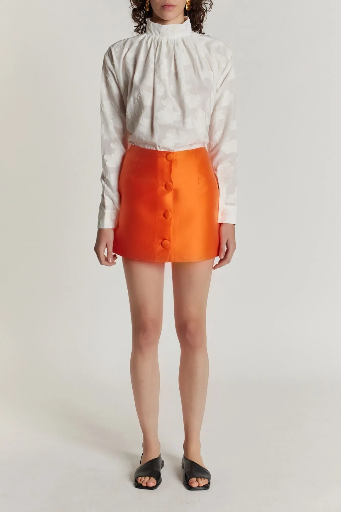 Orange satin mini skirt with buttons sold by DESTREE product image thumbnail 2