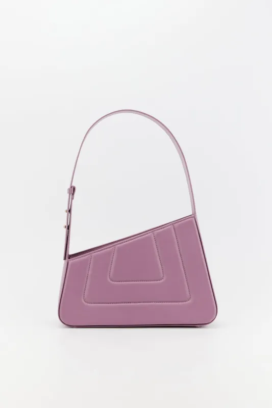Lilac asymmetric leather quilted bag sold by DESTREE