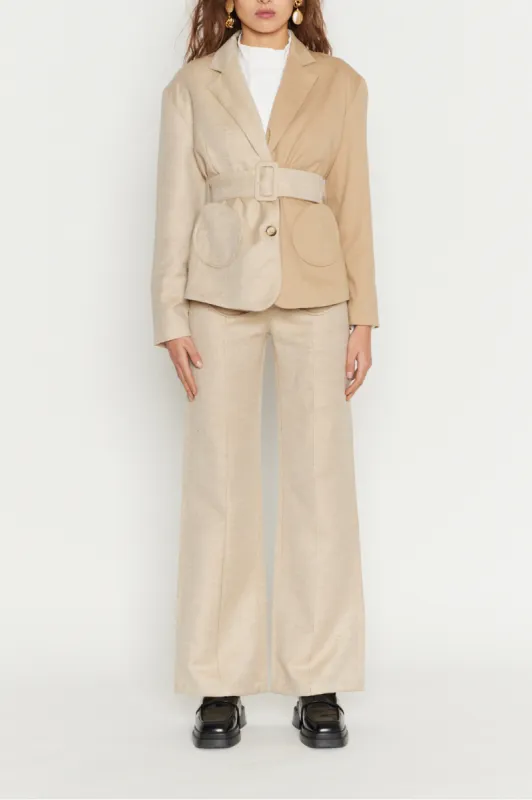 Beige & Sand Belted Blazer made by DESTREE