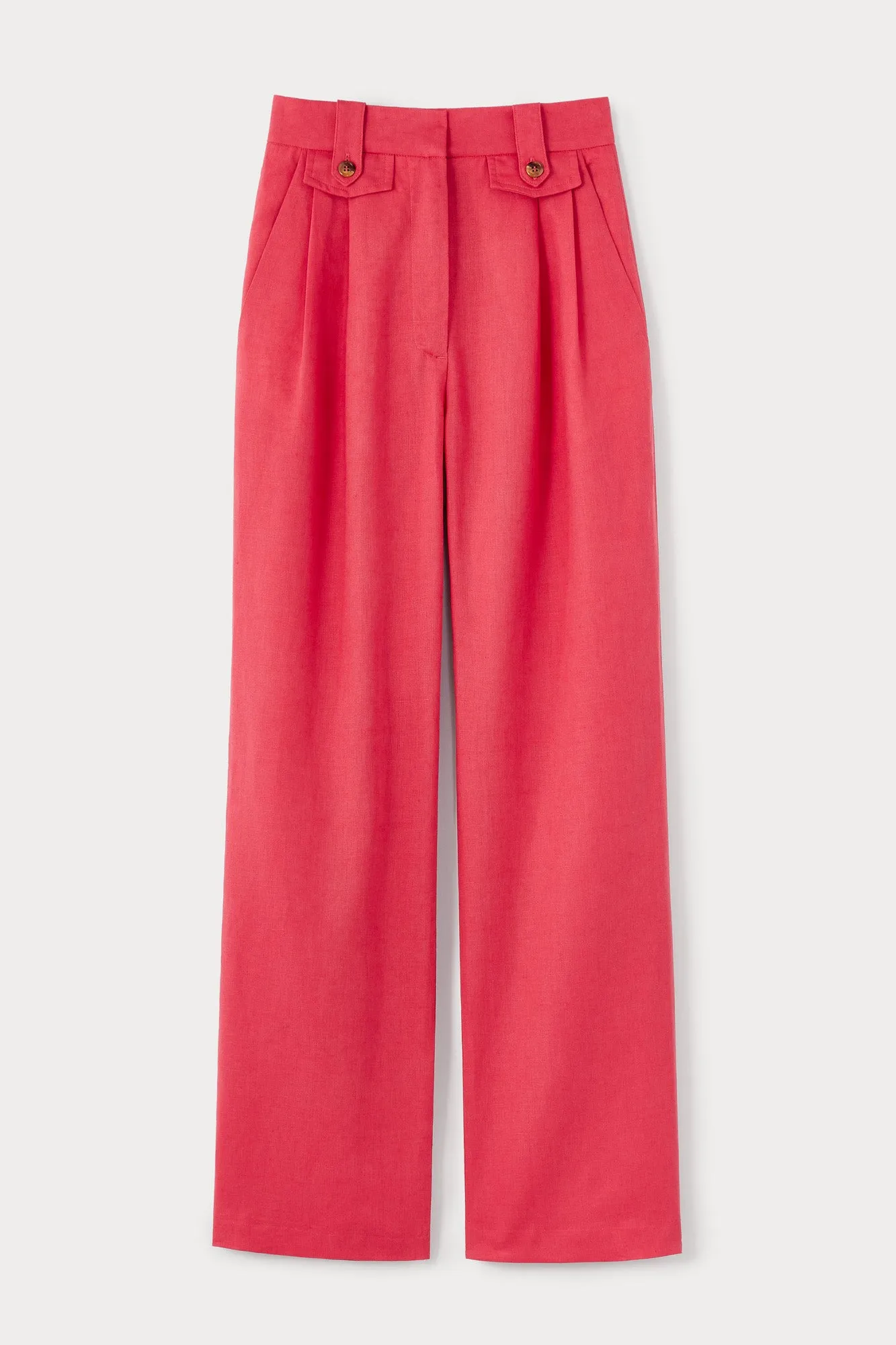 Pink high-waisted linen trousers sold by DESTREE