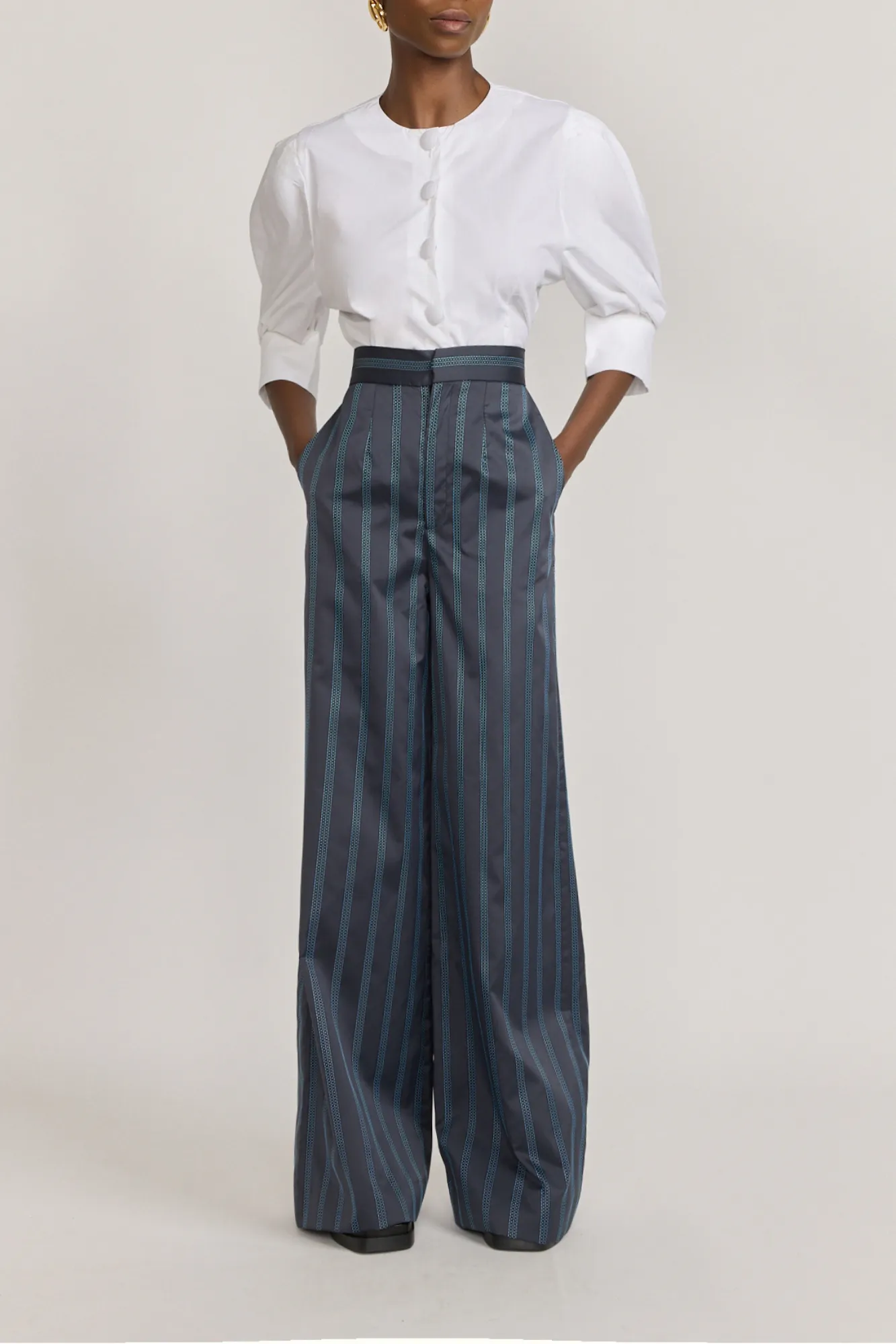 Satin striped black & celeste pants sold by DESTREE product image thumbnail 2