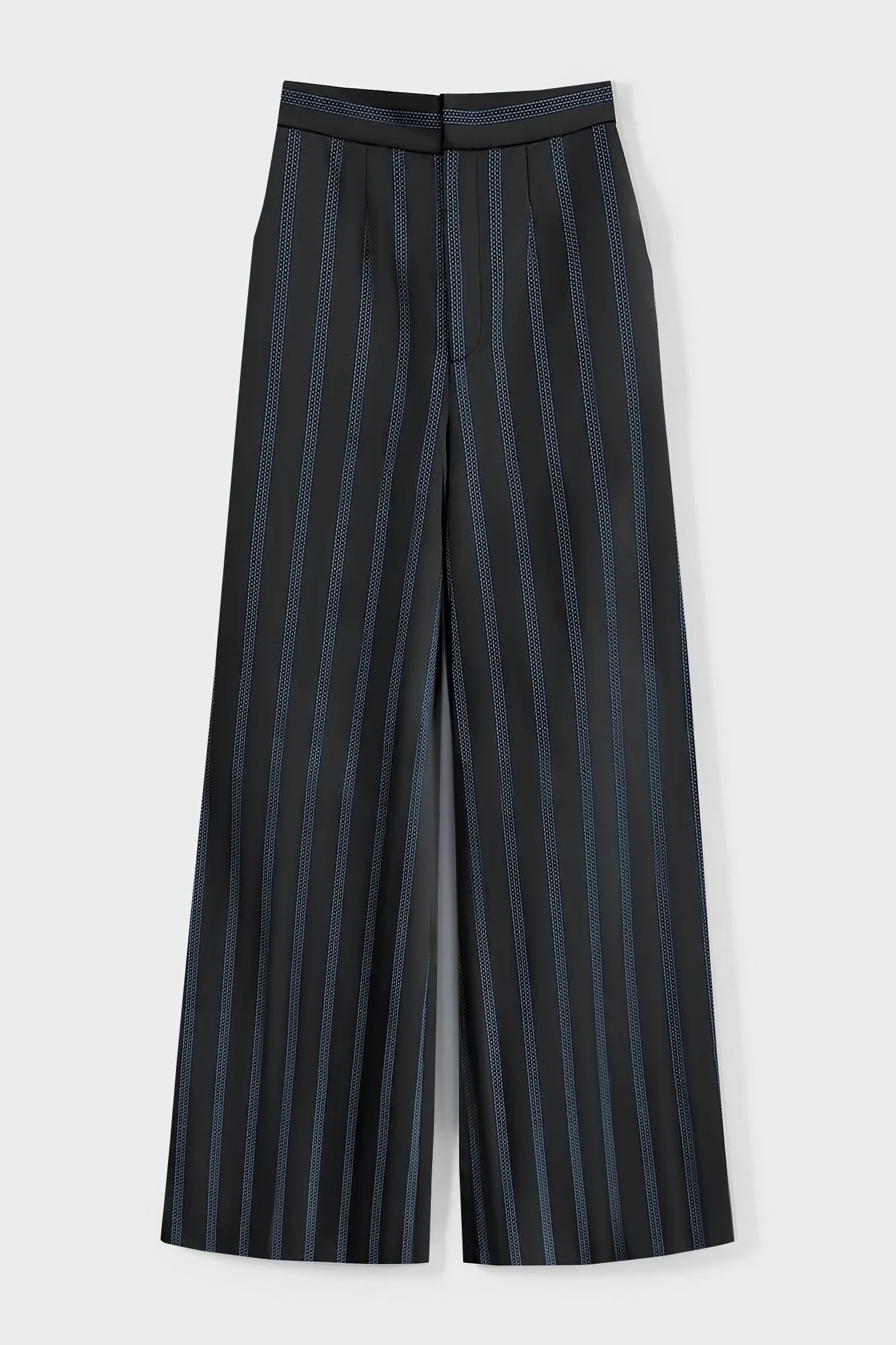 Satin striped black & celeste pants sold by DESTREE