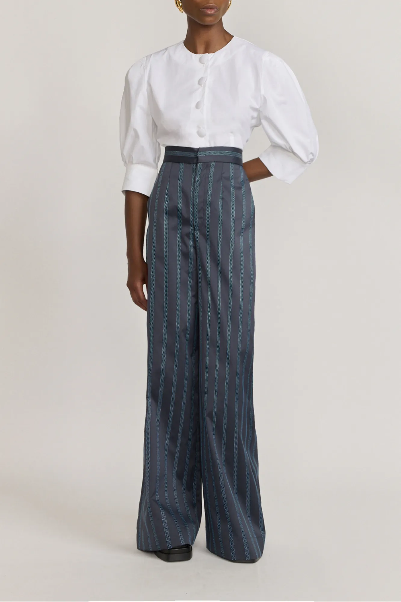 Satin striped black & celeste pants sold by DESTREE product image thumbnail 4