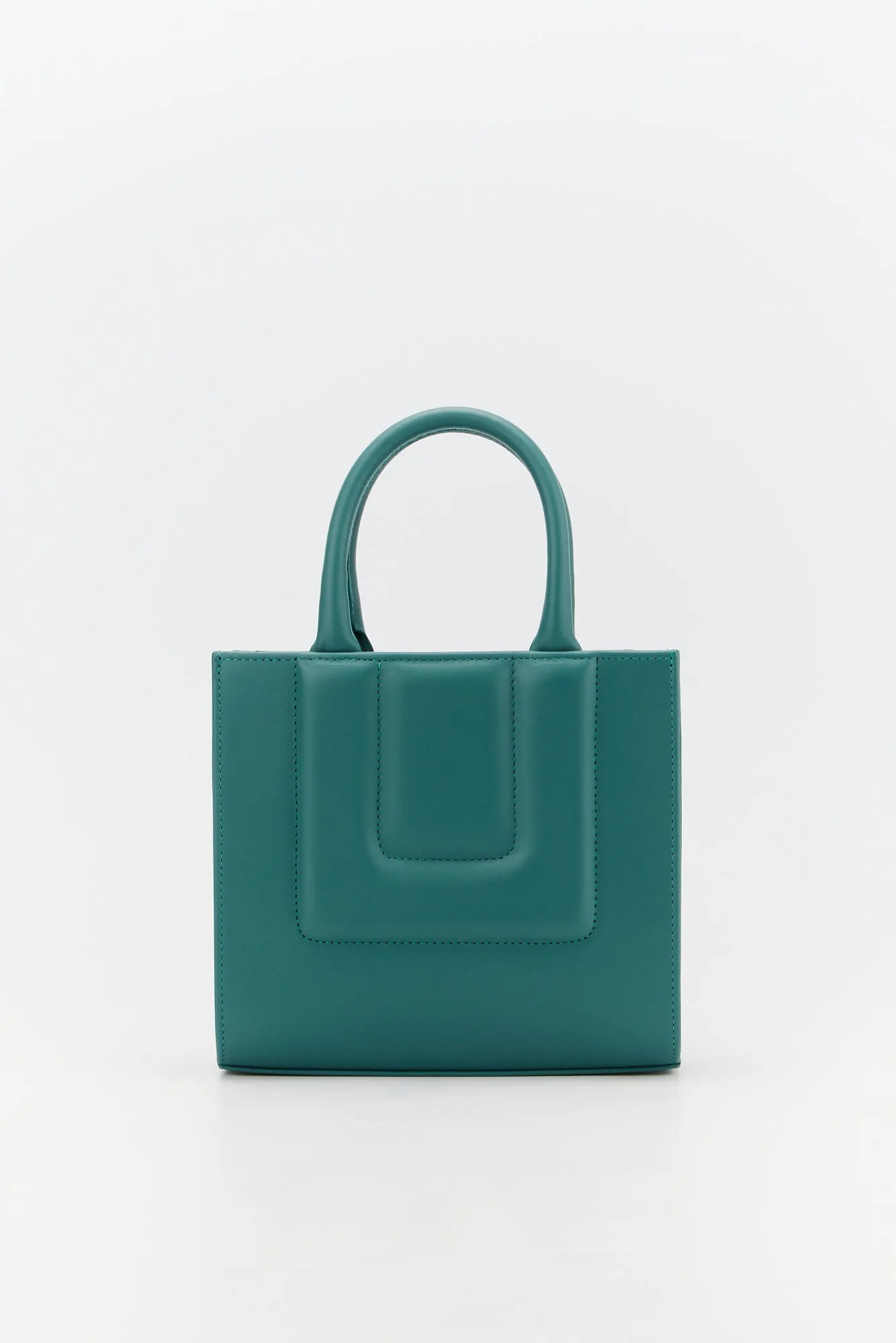 Peacock blue leather structured mini tote sold by DESTREE