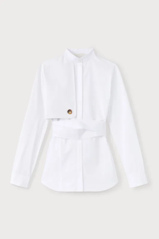 White shirt with sleeve & button detail sold by DESTREE