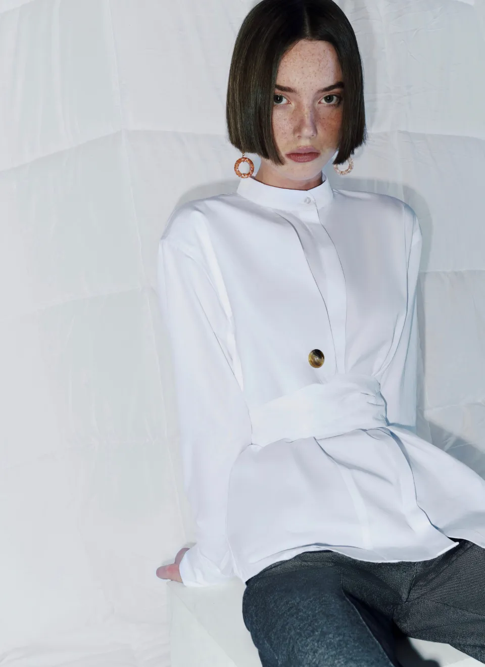 White shirt with sleeve & button detail sold by DESTREE product image thumbnail 2