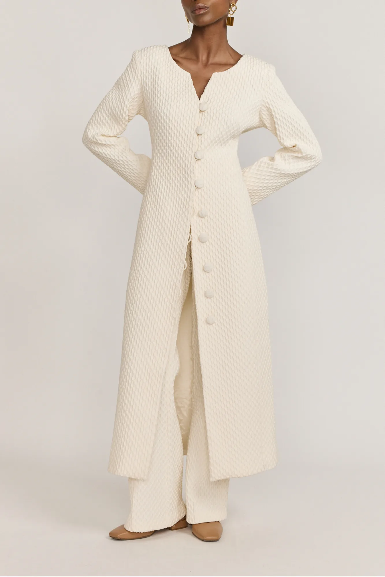 Ivory longline textured coat sold by DESTREE product image thumbnail 4