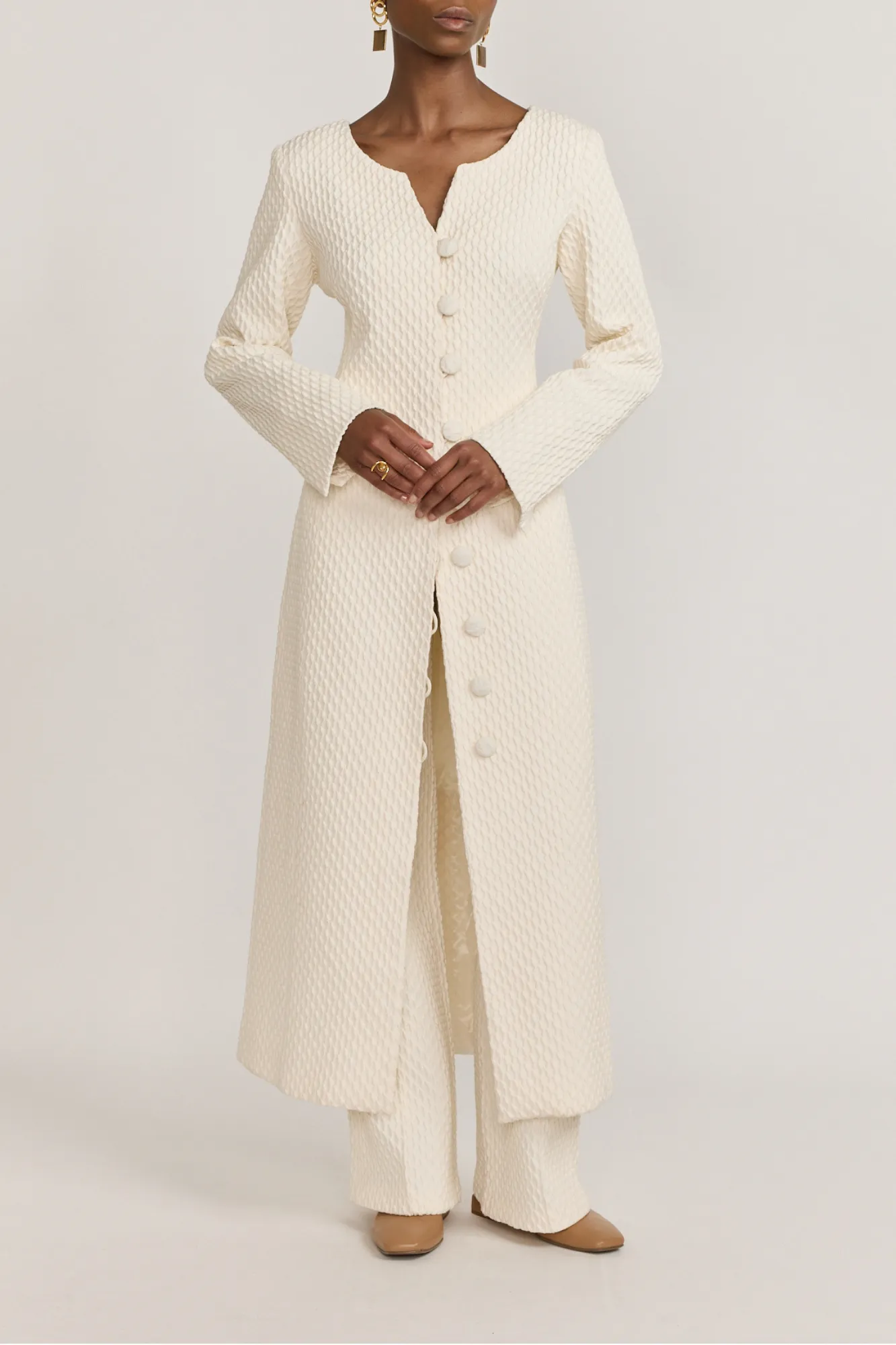 Ivory longline textured coat sold by DESTREE product image thumbnail 2