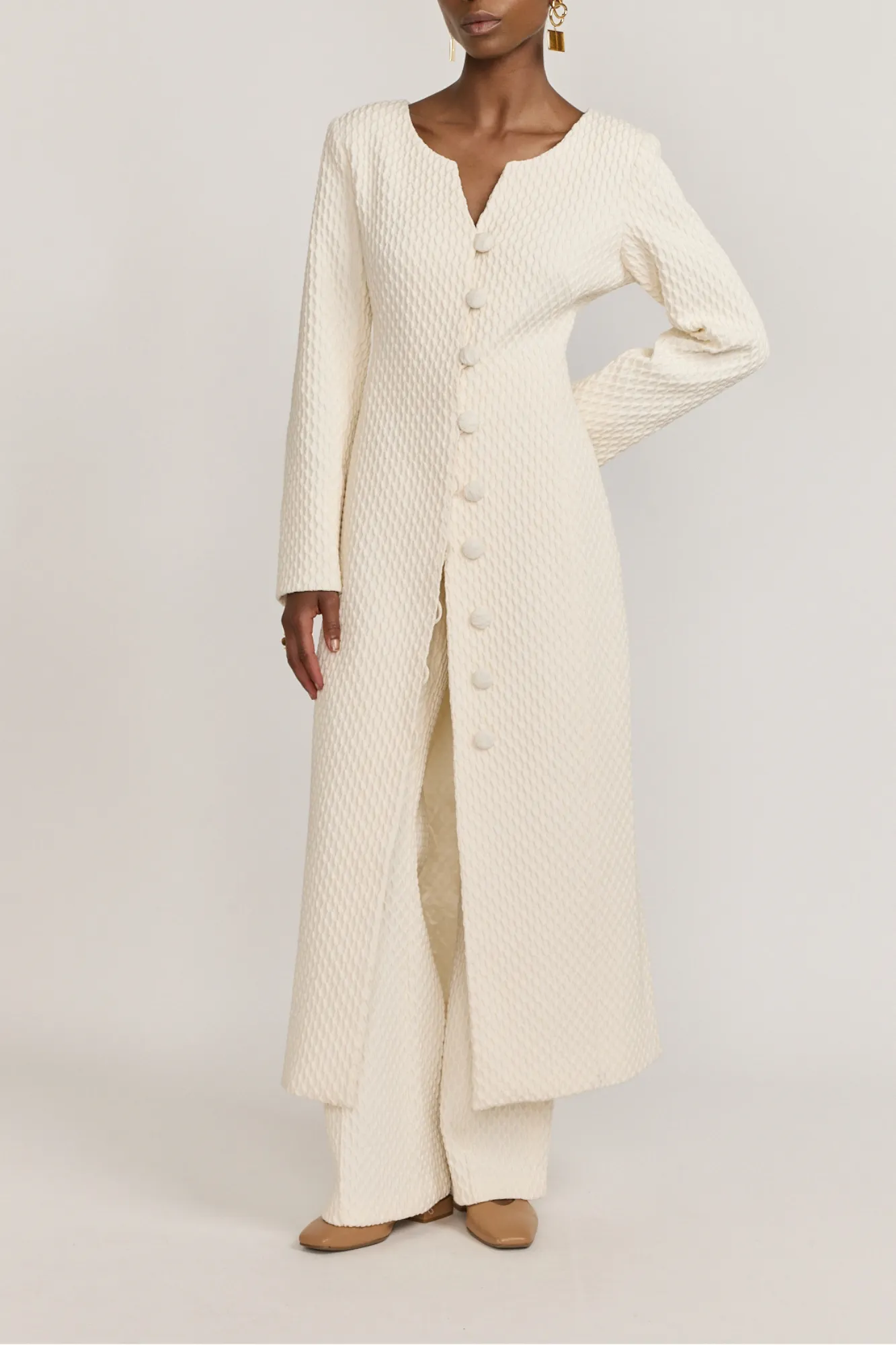 Ivory longline textured coat sold by DESTREE product image thumbnail 3