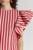 RED & ECRU Striped Dress with Asymmetric Ruffle Detail sold by DESTREE