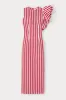 RED & ECRU Striped Dress with Asymmetric Ruffle Detail sold by DESTREE