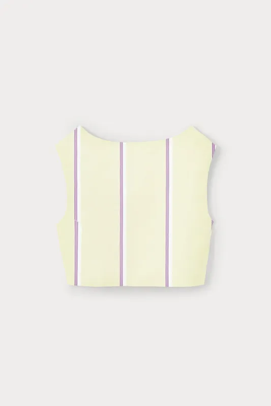 Pale yellow & lilac striped crop top sold by DESTREE
