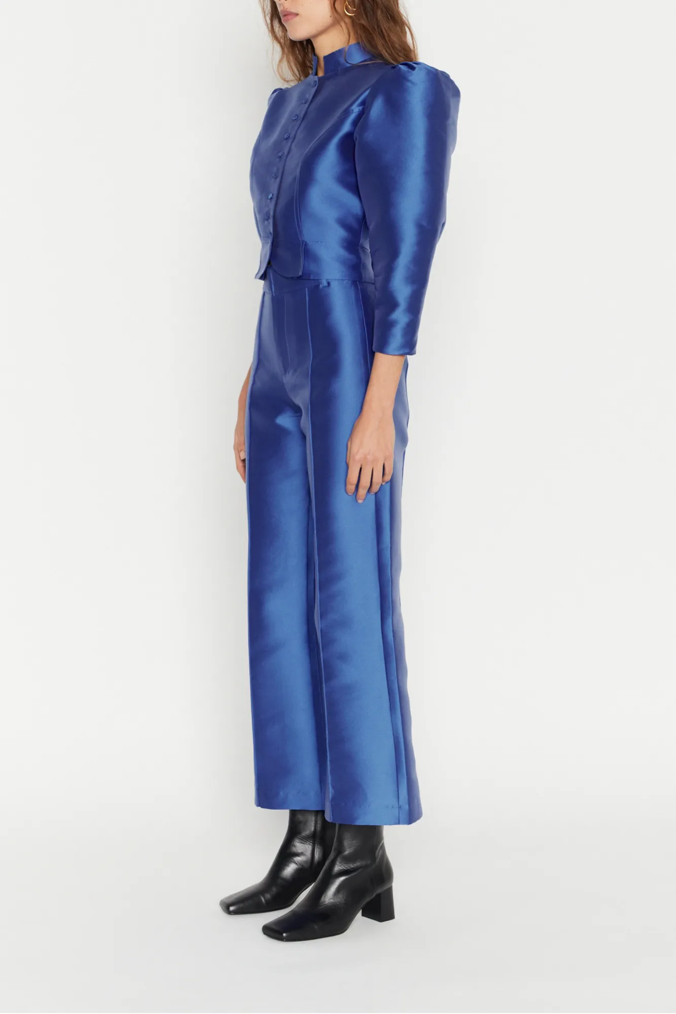 Cobalt satin flared pants sold by DESTREE product image thumbnail 2