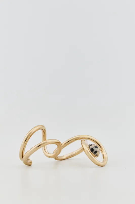 Gold Double Ring with Dalmatien Stone made by DESTREE