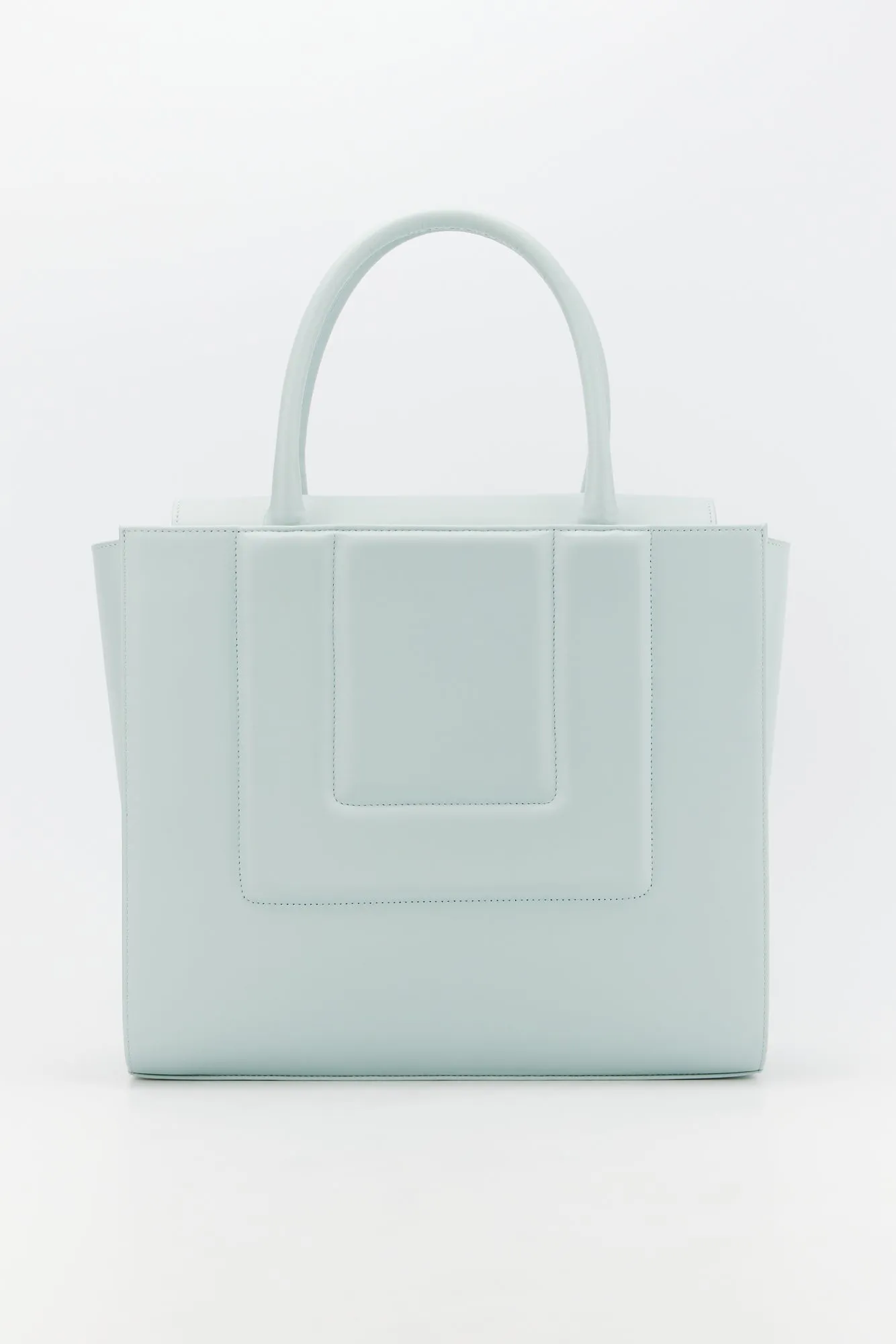 Light blue leather structured tote sold by DESTREE