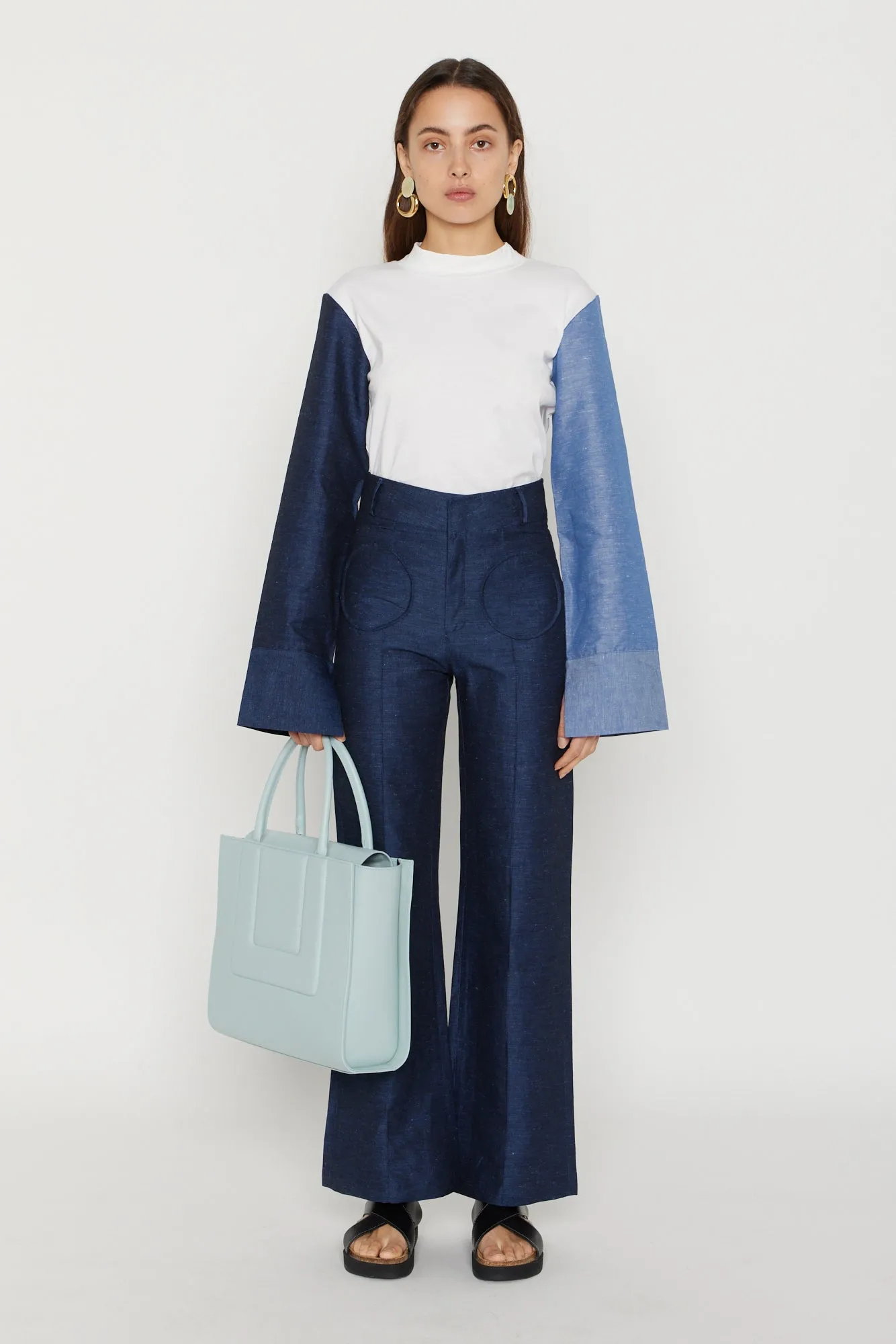 Light blue leather structured tote sold by DESTREE product image thumbnail 3
