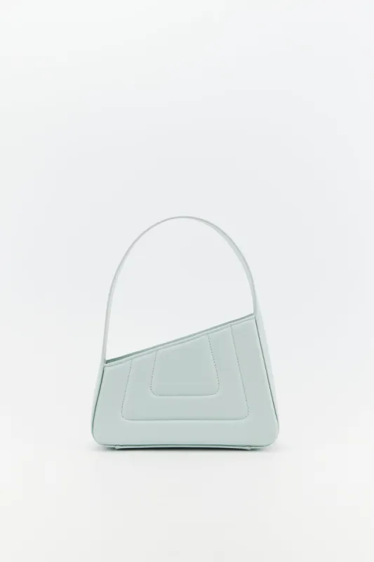 Light blue asymmetric leather quilted mini bag sold by DESTREE