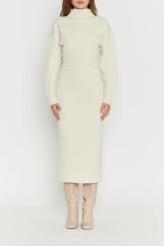 ECRU Wool and Cashmere Midi Dress with High Neck sold by DESTREE