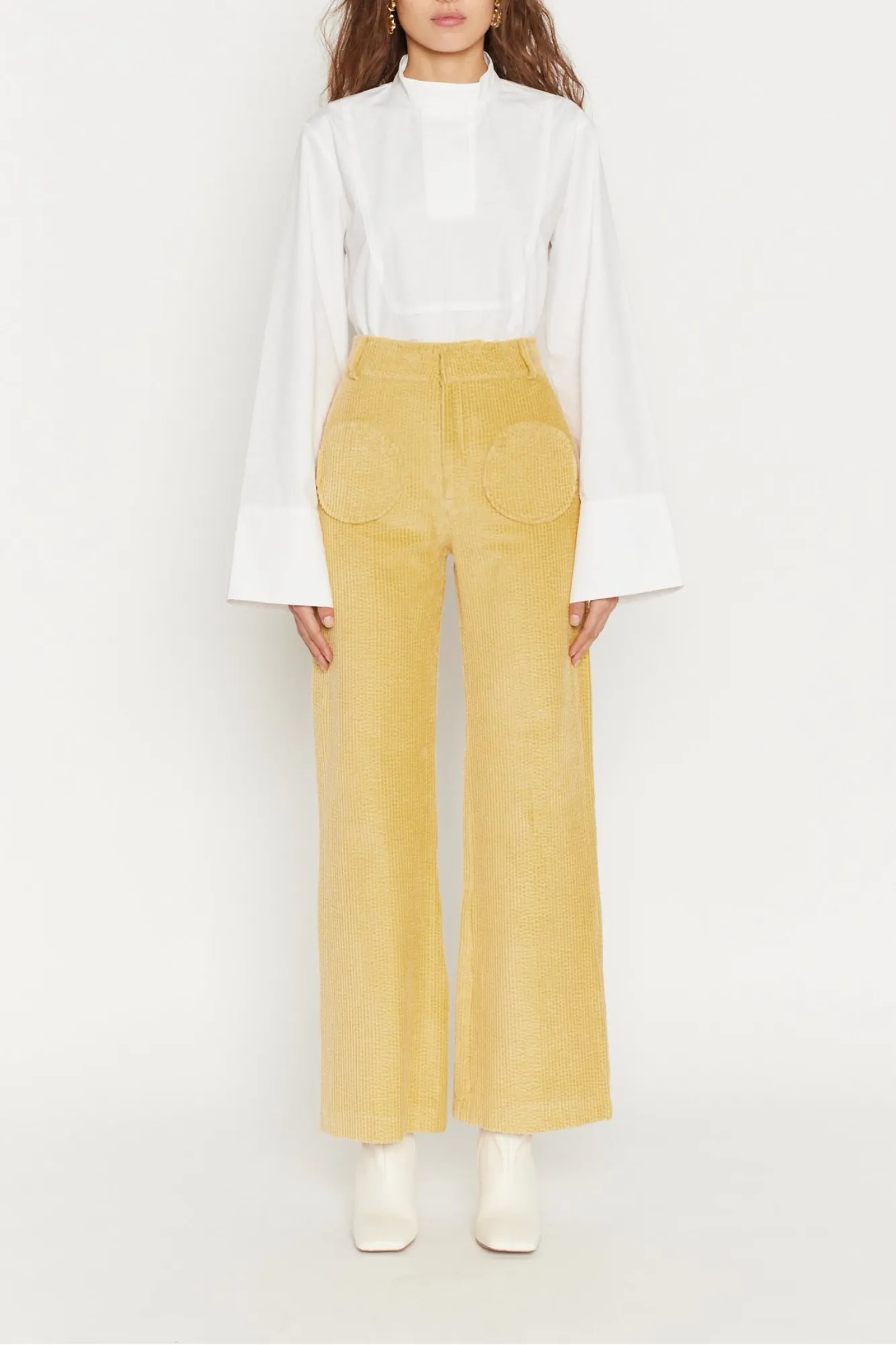 Wheat Corduroy Flared Pants sold by DESTREE