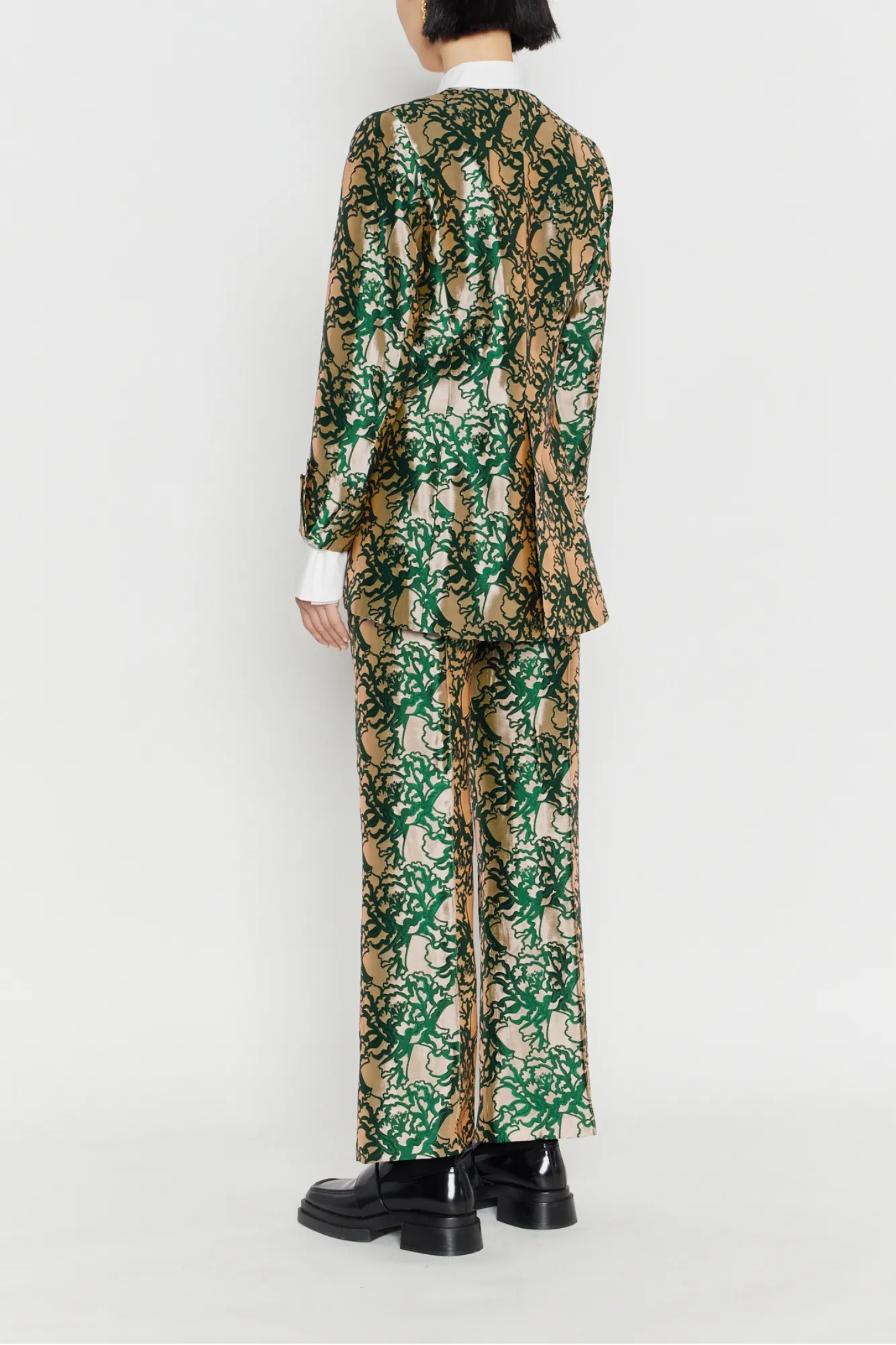 FOREST & BEIGE SATIN JACQUARD Fitted Long Blazer sold by DESTREE product image thumbnail 3