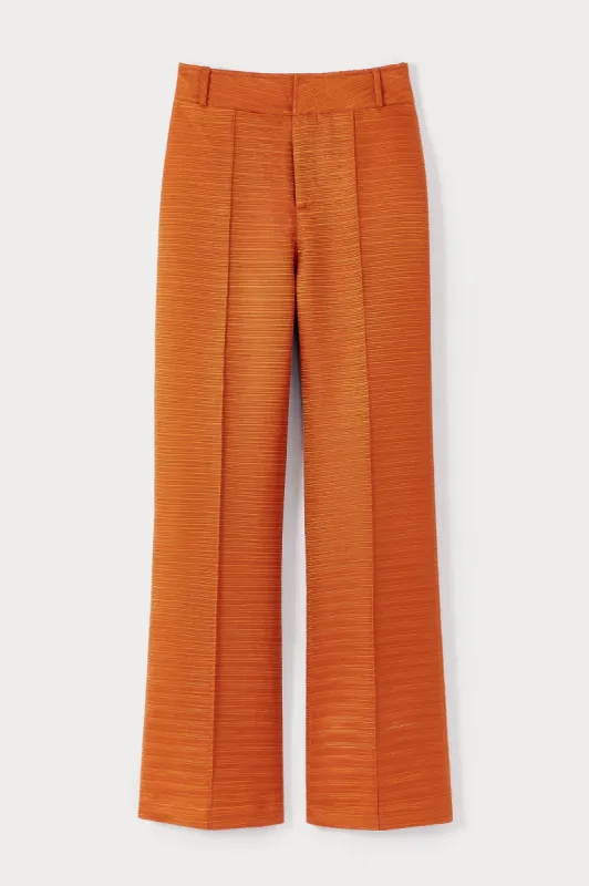 Orange textured flared pants sold by DESTREE