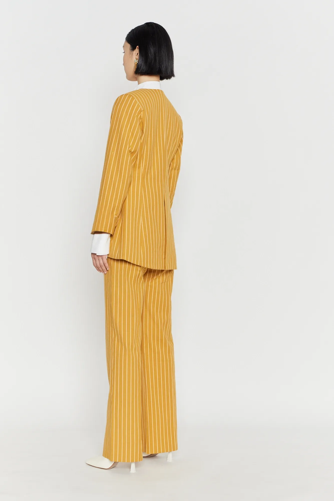 Mustard striped fitted long blazer sold by DESTREE product image thumbnail 2