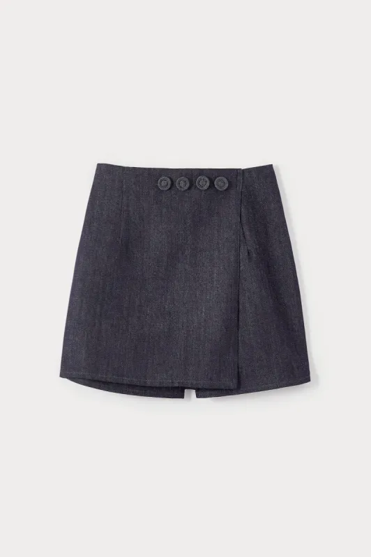 Dark denim skirt with button detail made by DESTREE