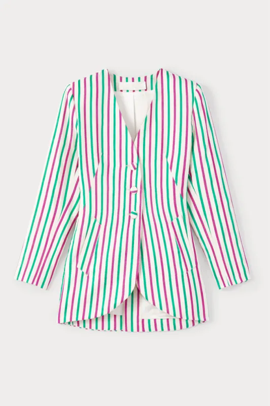 Ruby & green striped fitted long blazer made by DESTREE