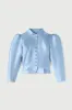 Niagara blue satin puff sleeve jacket sold by DESTREE