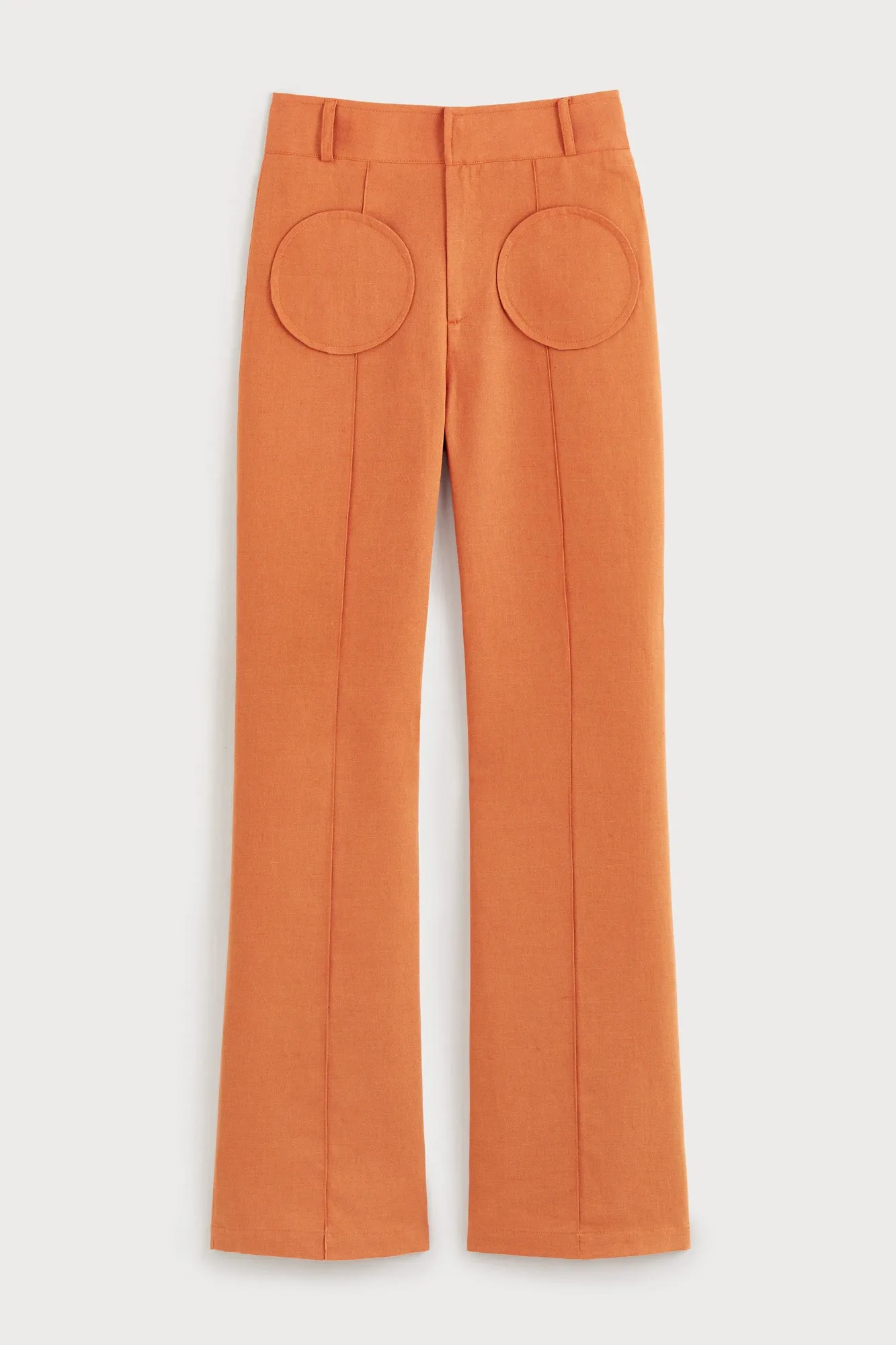Orange flared pants sold by DESTREE