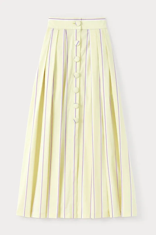 Pale yellow & lilac striped maxi skirt with button detail made by DESTREE