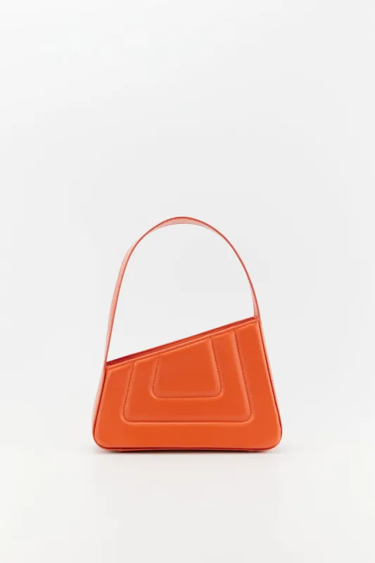 Orange asymmetric leather quilted mini bag sold by DESTREE
