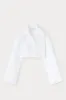 White popelin cropped shirt with wide collar and extended cuffs sold by DESTREE