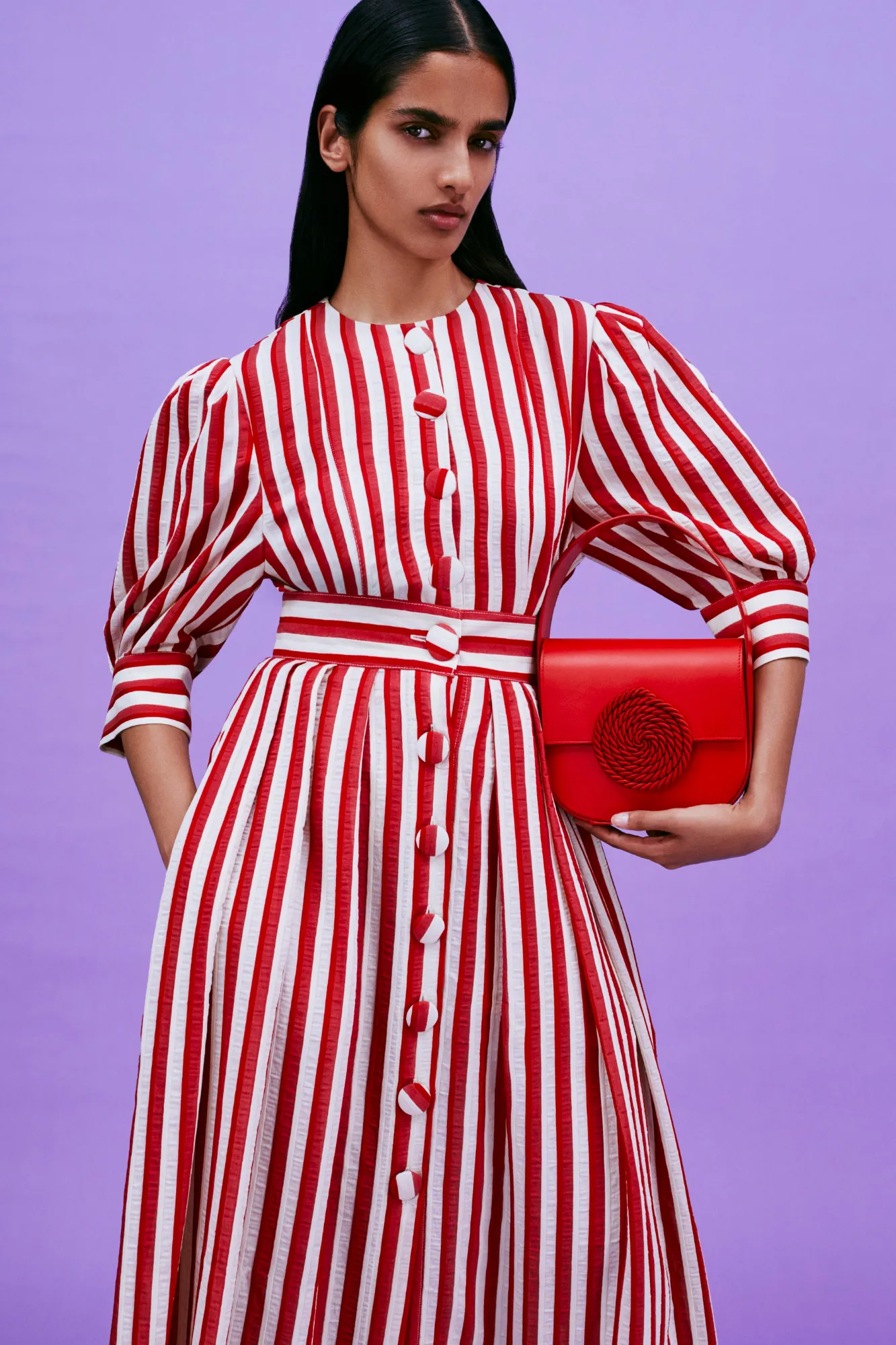 RED & ECRU Striped Maxi Skirt with Button Detail sold by DESTREE product image thumbnail 2