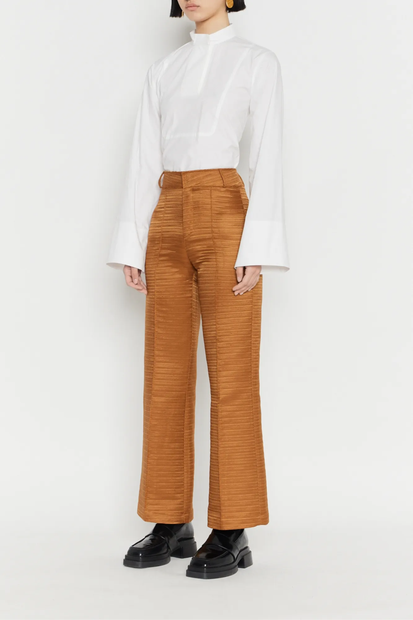 Camel textured flared pants sold by DESTREE product image thumbnail 3