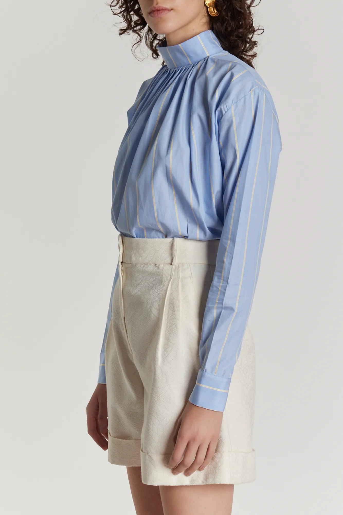 Yellow and blue striped button-up shirt sold by DESTREE product image thumbnail 4