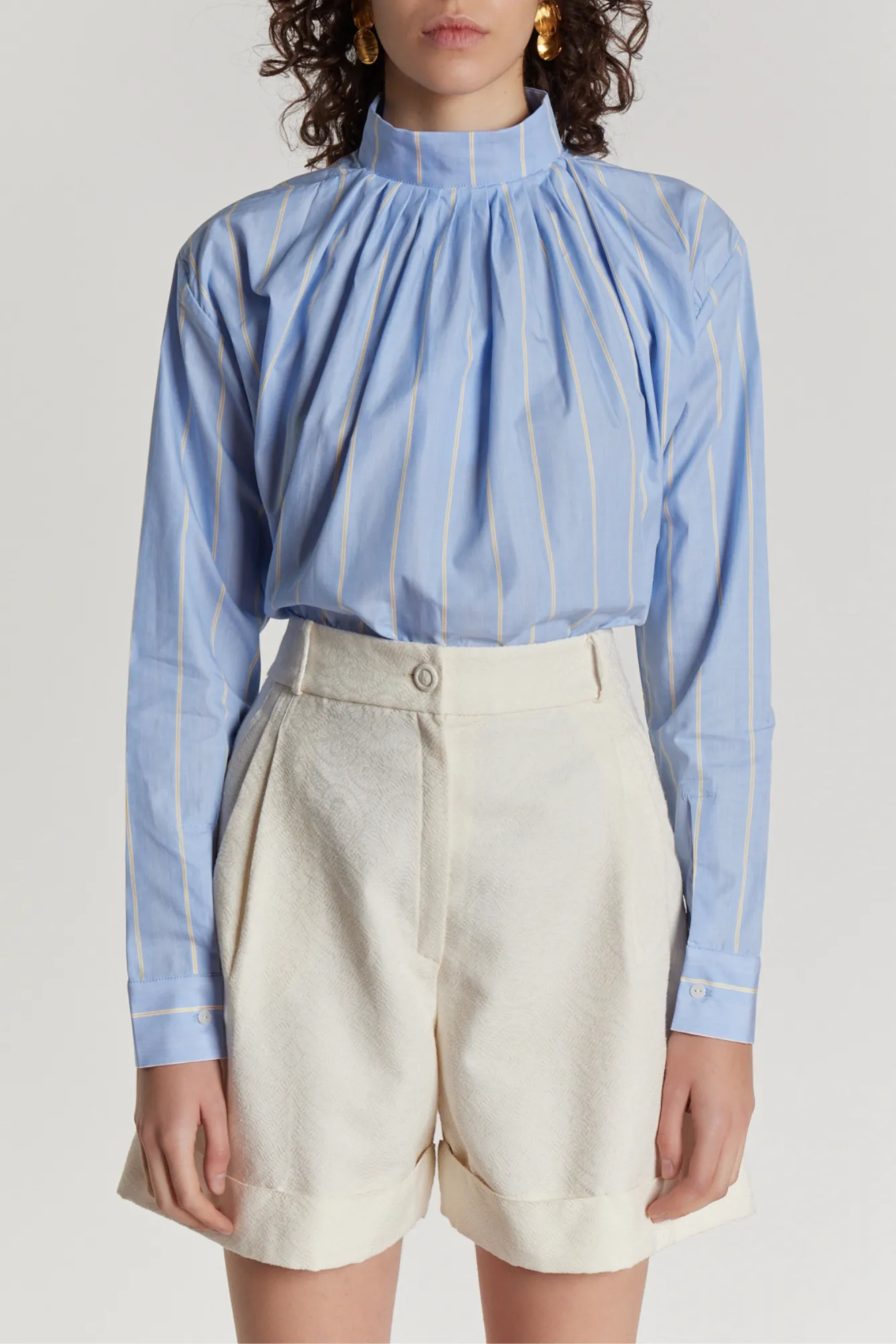 Yellow and blue striped button-up shirt sold by DESTREE product image thumbnail 3