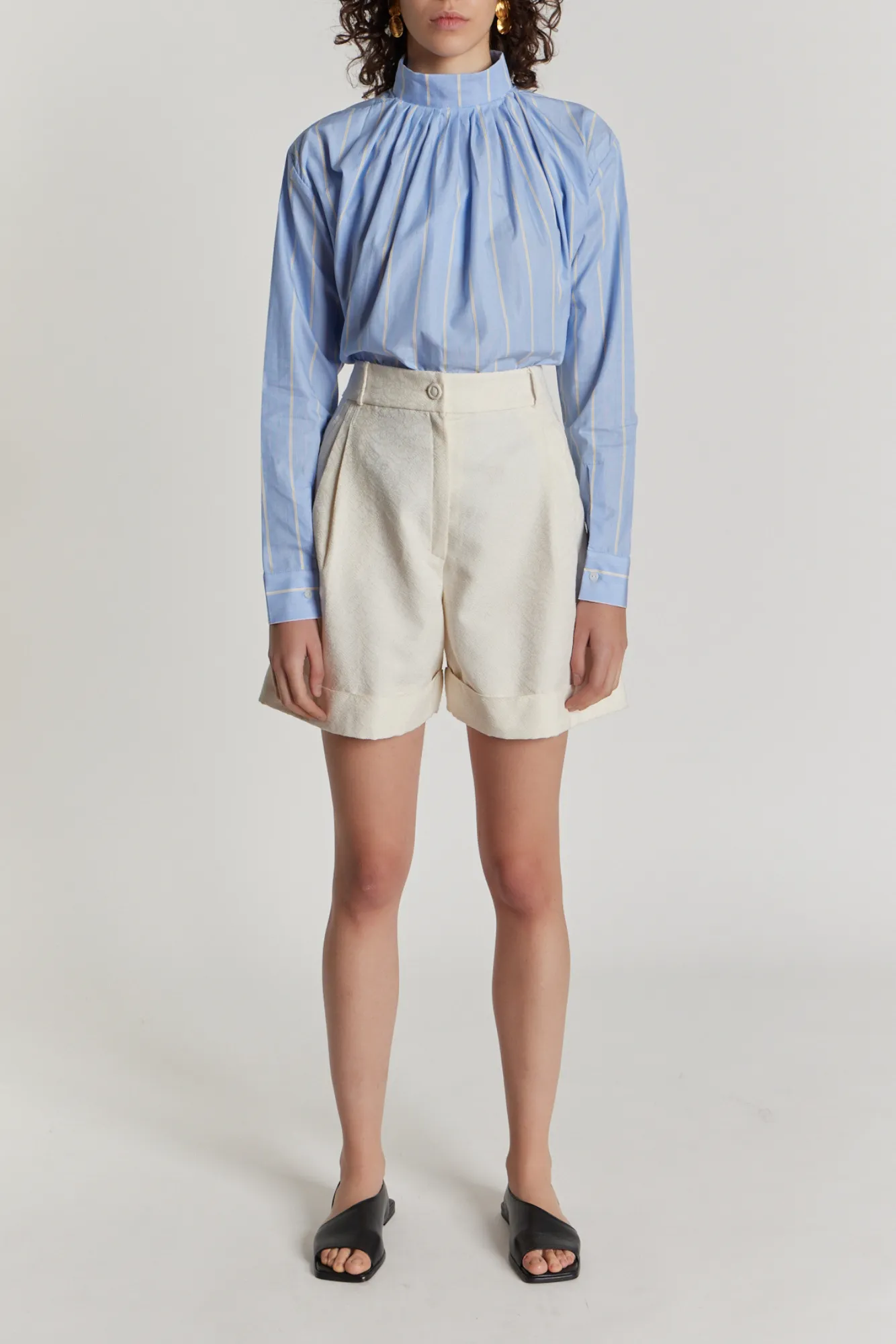 Yellow and blue striped button-up shirt sold by DESTREE product image thumbnail 2