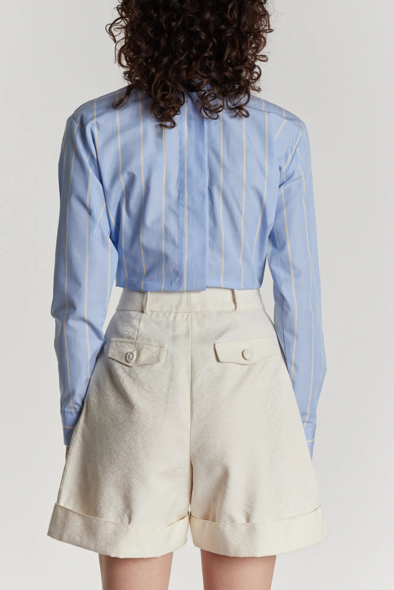 Yellow and blue striped button-up shirt sold by DESTREE product image thumbnail 5