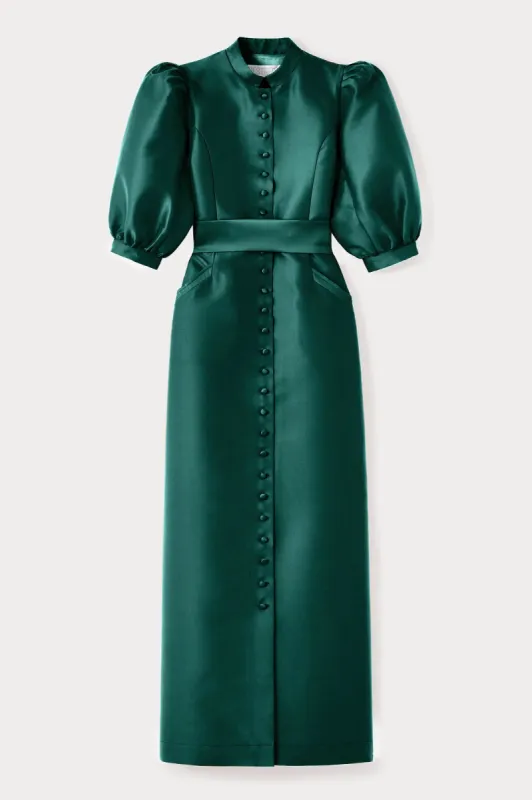 Forest satin puff sleeve maxi dress sold by DESTREE