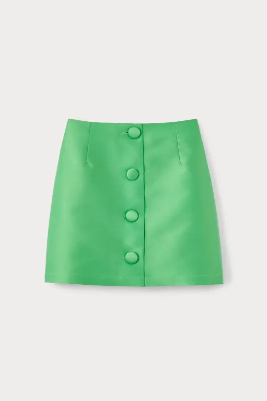 Apple green satin mini skirt with buttons sold by DESTREE
