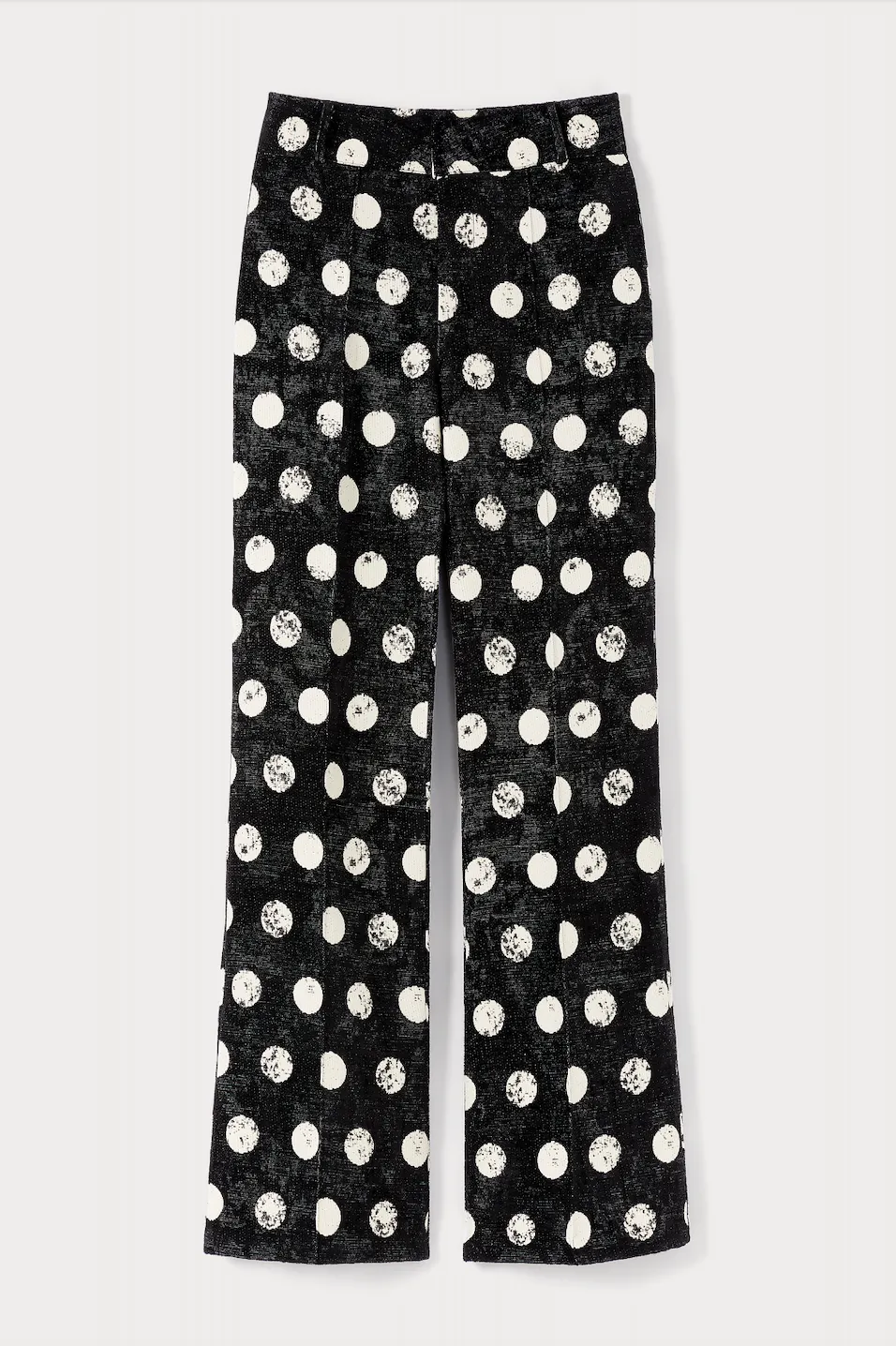 Black polka dots straight pants sold by DESTREE