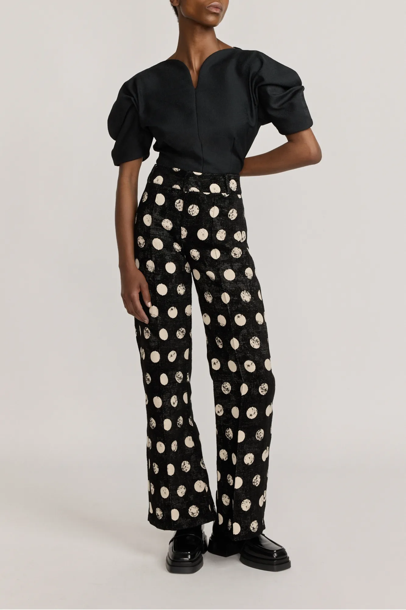Black polka dots straight pants sold by DESTREE product image thumbnail 2
