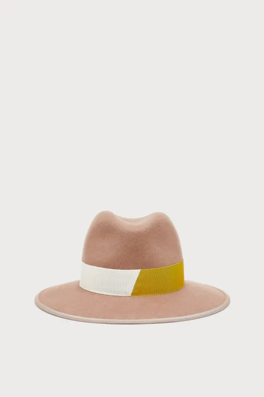 Nude felt fedora with colorblock band sold by DESTREE